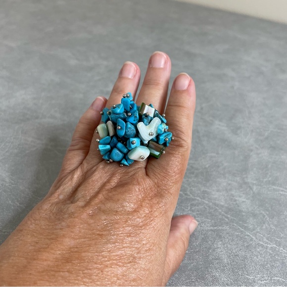 Jewelry - Blue and White Cluster Statement Ring with Organic Design